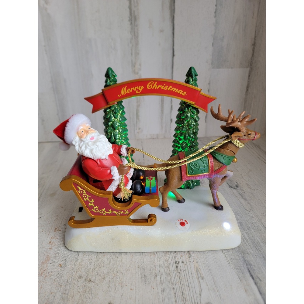 E1uceo santa vintage‎ Animated Santa Claus reindeer sleigh Xmas home decor